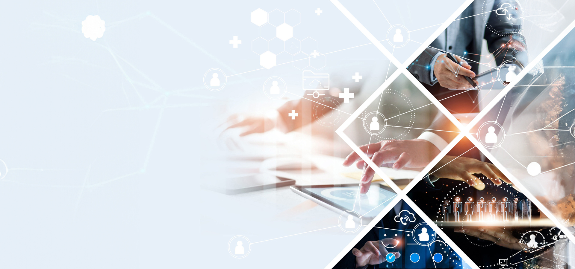 Collage of various technology concepts and medical themes showcasing digital transformation.
