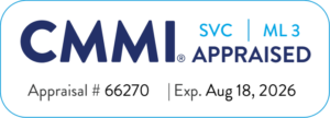 Certification logo of CMMI SVC ML 3 APPRAISED.