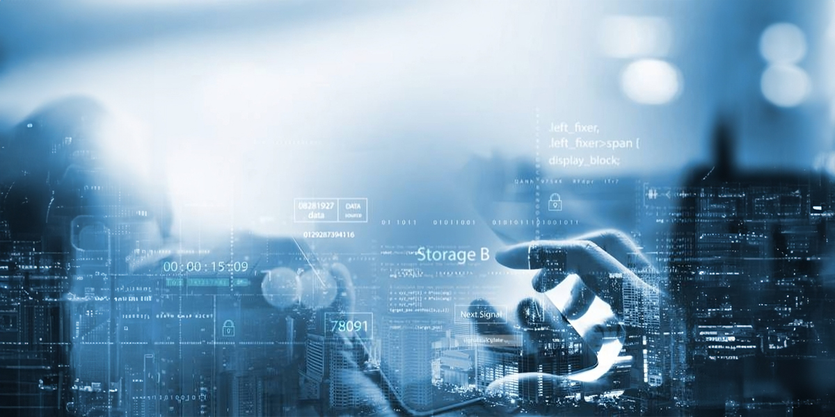 Double exposure image of statistics and man using a smartphone illustrate the integration of advanced technology with cloud computing.